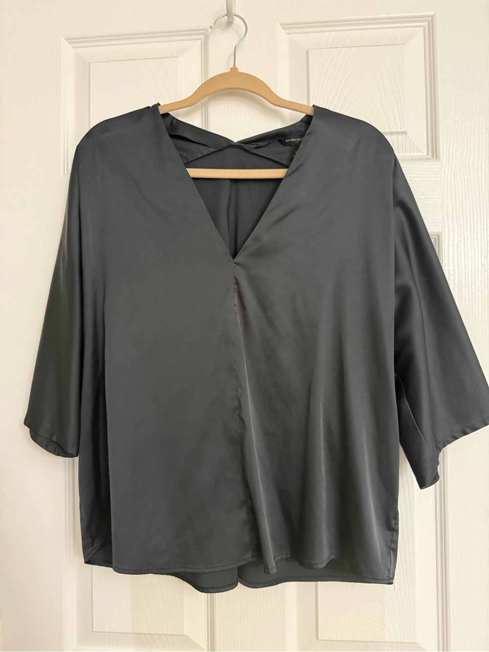 Banana Republic Black Satin V-Neck Top